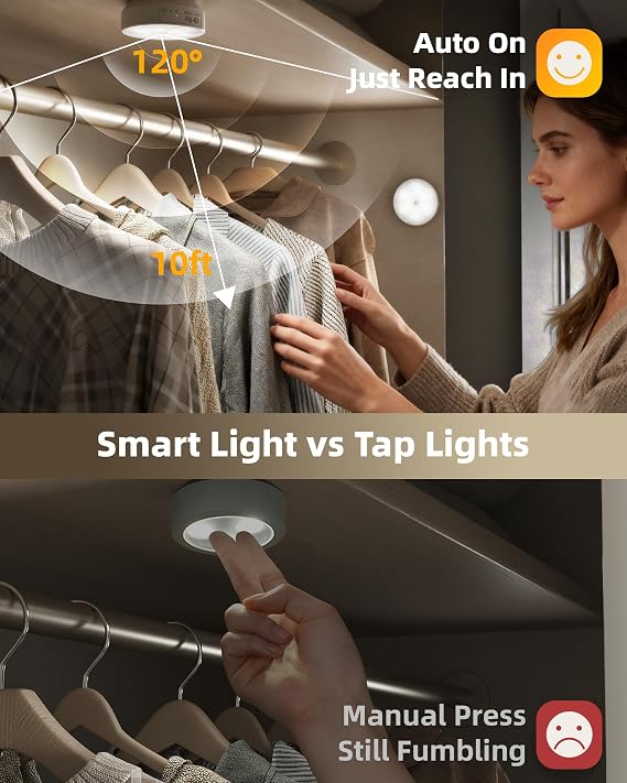 Motion Sensor Closet Lights – LED Puck Lights (Pack of 4)