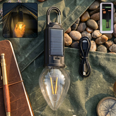 Solar Rechargeable Camping Lamp With Carabiner Clip Warm Led Bulb Light (1 Pc)