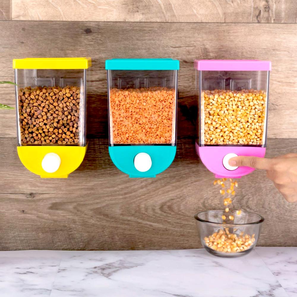 2259 Wall Mounted Cornflakescerealpulsesbeansoatmealcandynamkeendry Food Storage Boxtank - 1100 Ml (Assorted Color)